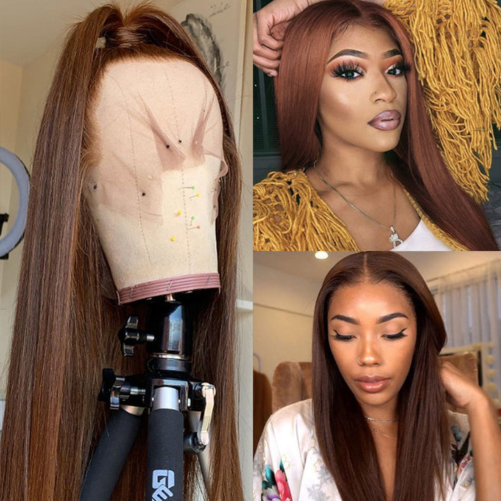 Chocolate Straight Transparent Lace Frontal Wig Pre Plucked With Baby Hair