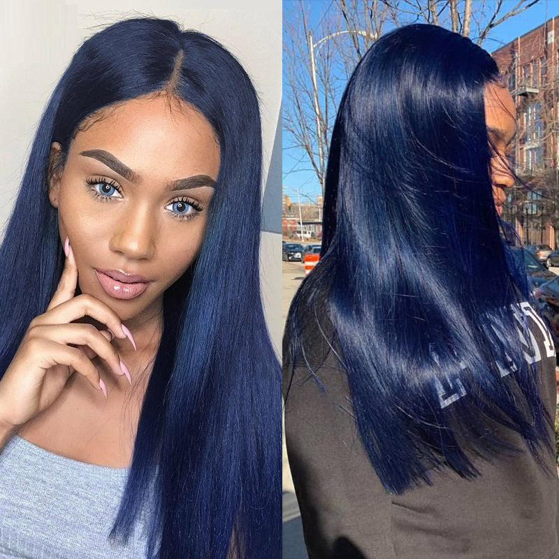  Dark Blue Color wig straight hair