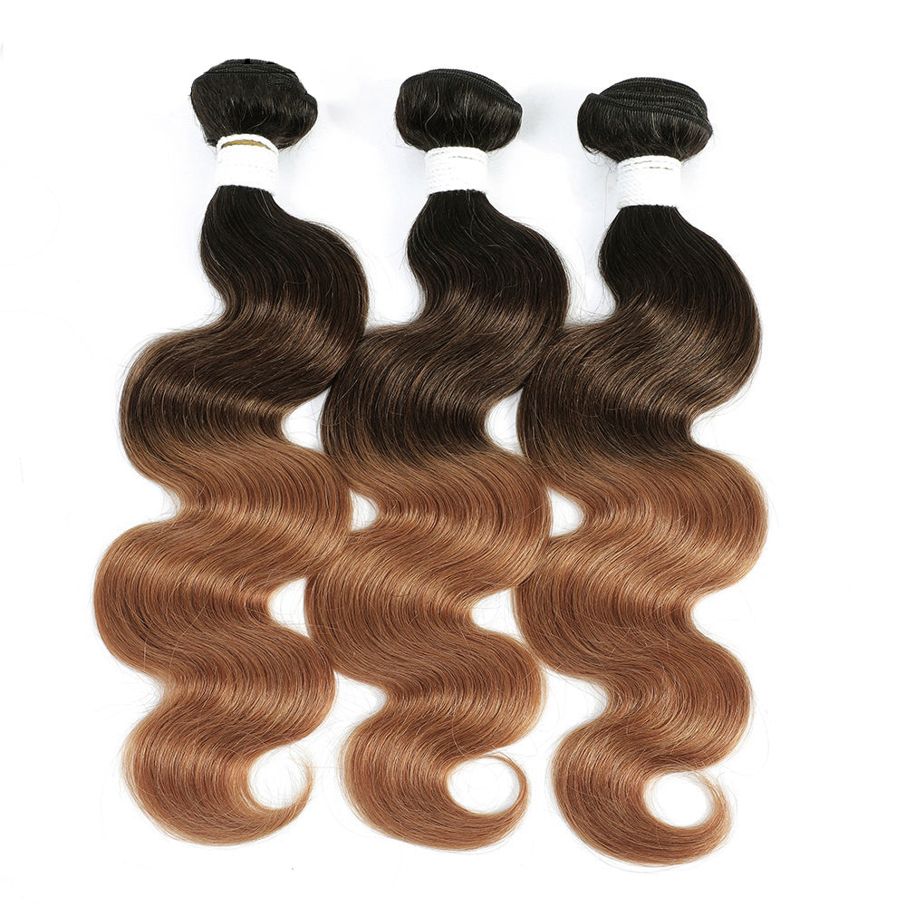 Ombre 1B430 Straight / Body Wave Human Hair Bundles 3/4 Tones Colored ...