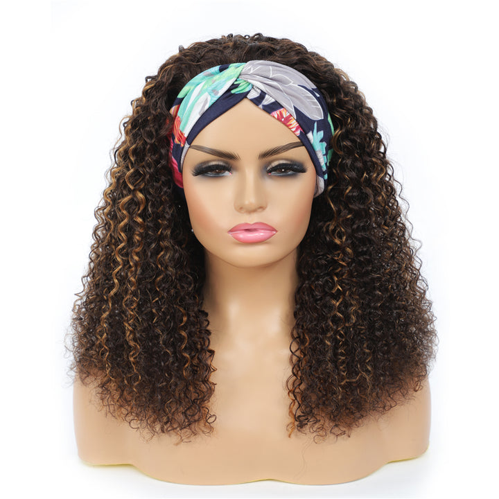Brazilian Kinky Curly highlighted Wig Ombre #4/27 Ombre Color Glueless Headband Wig 150%&180 Density Human Hair Wigs Bling Hair - Bling Hair