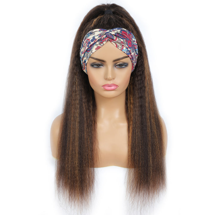 Brazilian Kinky Straight Glueless Headband Wig Ombre #4/27 Human Hair Wigs 150%&180 Density Bling Hair - Bling Hair