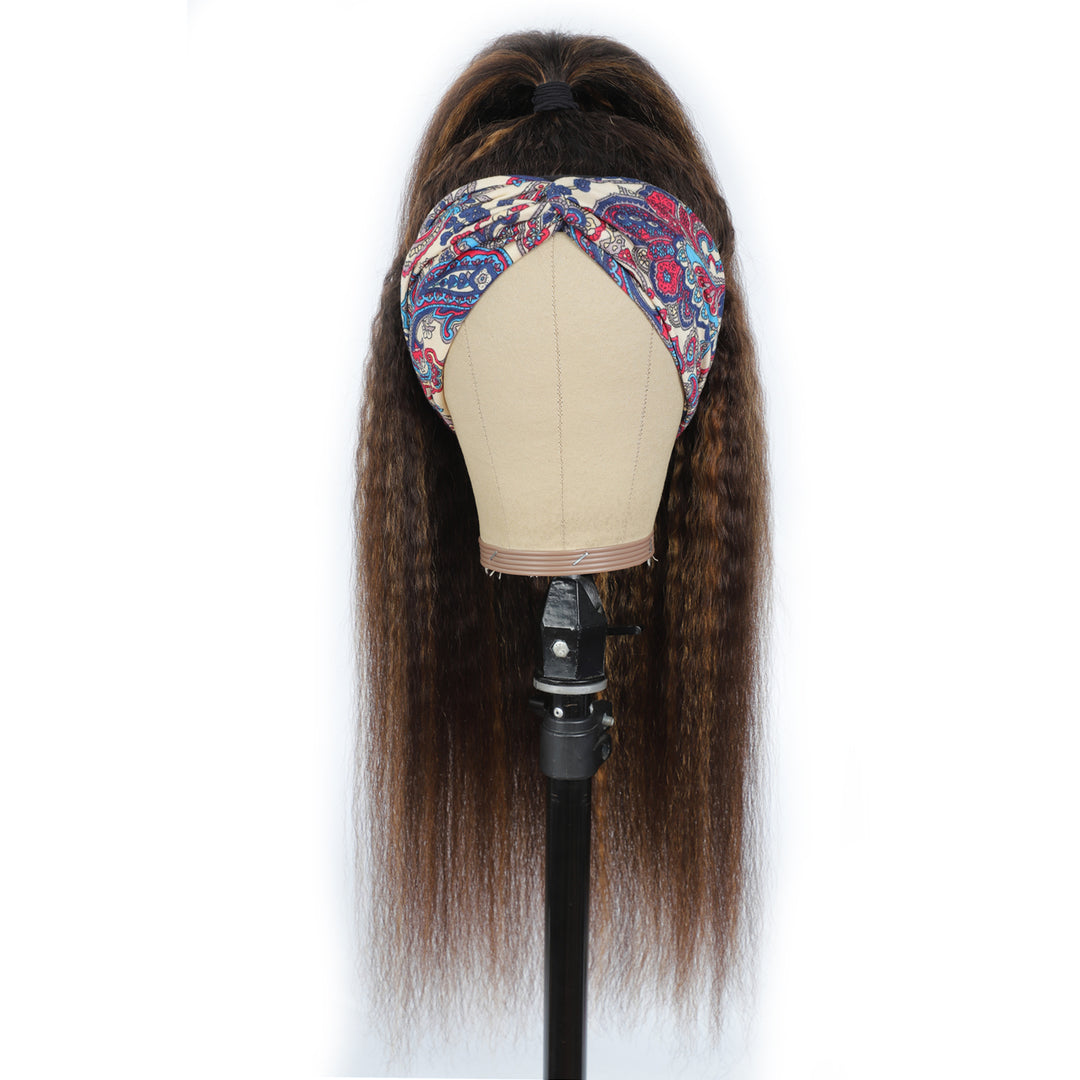 Brazilian Kinky Straight Glueless Headband Wig Ombre #4/27 Human Hair Wigs 150%&180 Density Bling Hair - Bling Hair