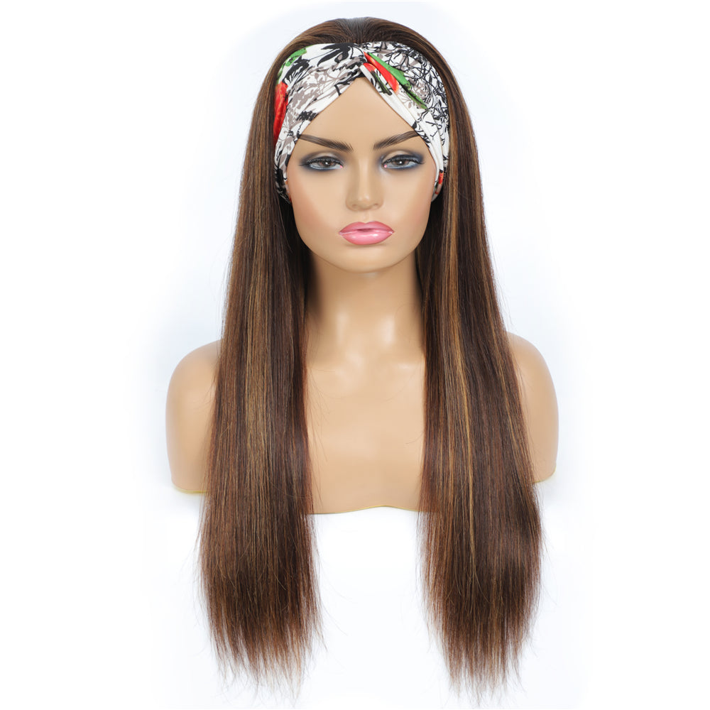 Headband Wig Glueless Brazilian Straight Ombre #4/27 Highlight Human Hair Wigs 150%&180 Density Bling Hair - Bling Hair