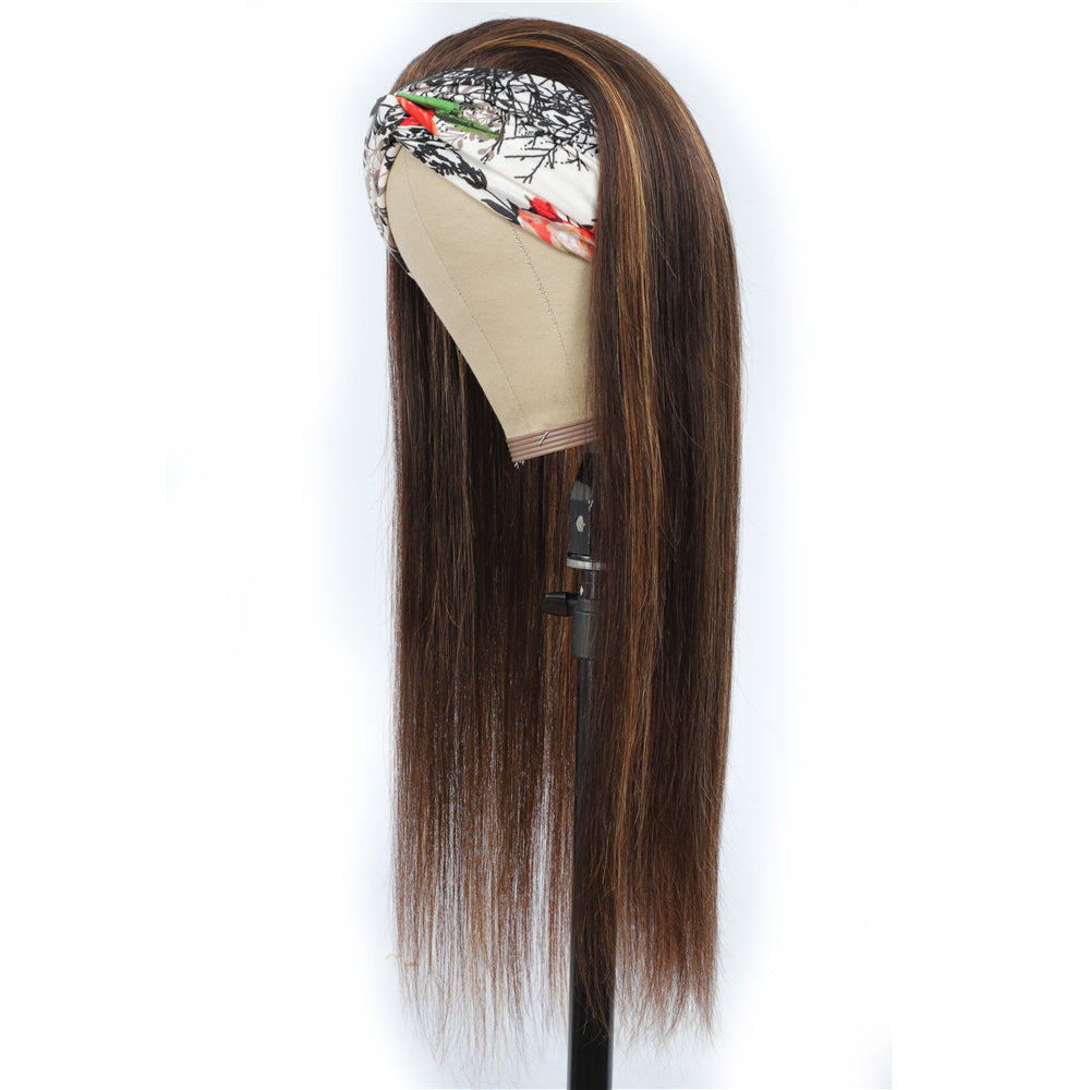 Headband Wig Glueless Brazilian Straight Ombre #4/27 Highlight Human Hair Wigs 150%&180 Density Bling Hair - Bling Hair