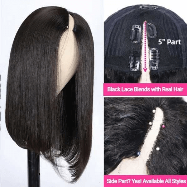Super Affordable Bob V Part Straight Natural Hairline Wigs