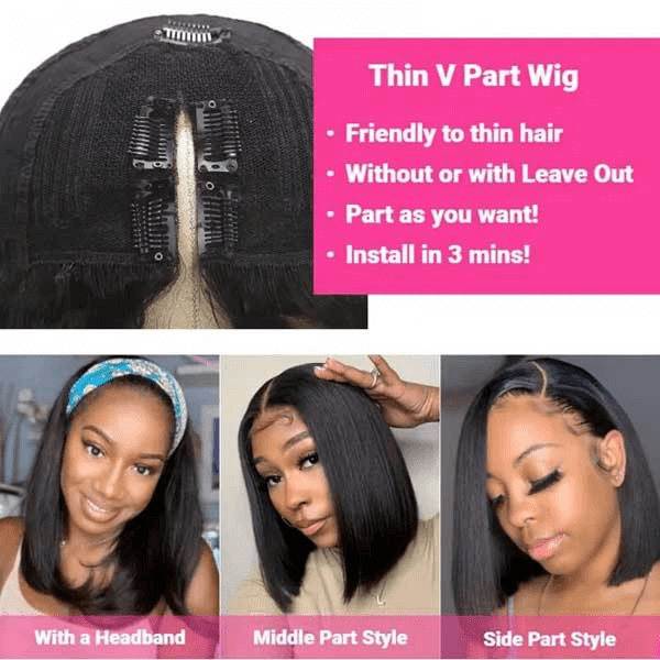 Super Affordable Bob V Part Straight Natural Hairline Wigs