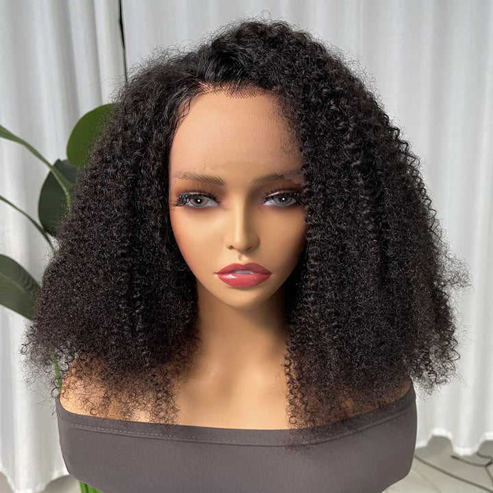 Blinghair Afro Kinky Curly Natural Color Curly Wig 13x4 Lace Frontal Virgin Human Hair Wigs