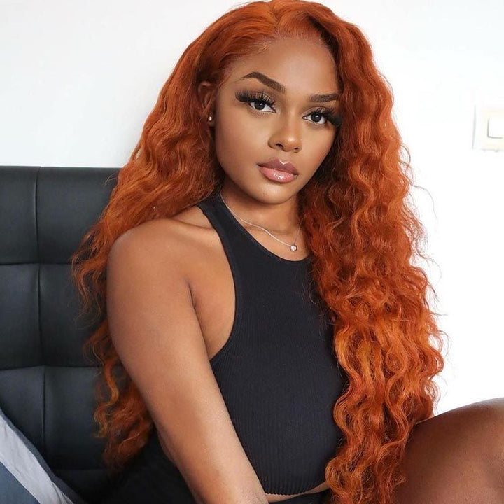 $119 Ginger Orange Color Wig Transparent Lace Closure 4x4 Straight / Loose Deep Wig