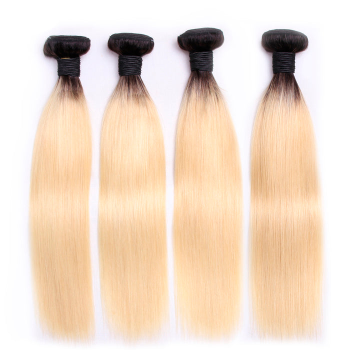 Straight Hair 4 Bundles 1B/613 Color Brazilian Hair Weave Bundles 100% Remy Human Hair Extension Bling Hair - Bling Hair