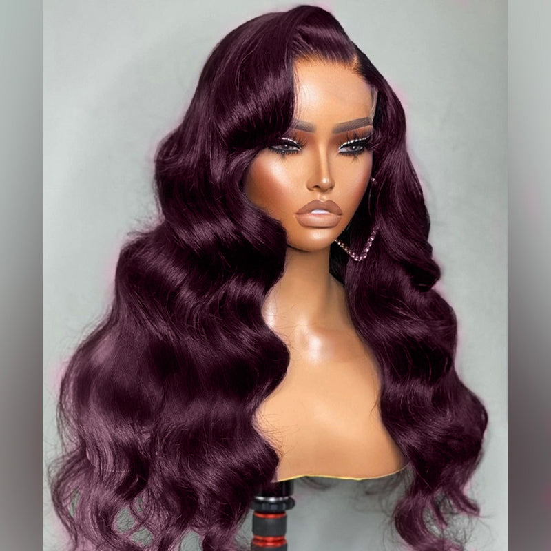 Dark Purple Plum Color Wigs Body Wave /Straight Transparent Lace Frontal Wigs Human Hair Wigs Preplucked