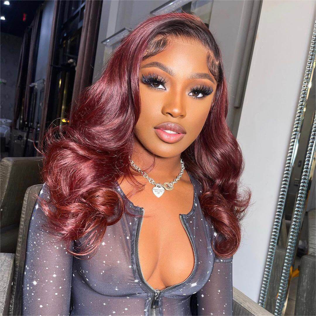Ombre 99J Burgundy Body Wave Transparent Human Hair Lace Wigs For Black Women Virgin Hair Wigs