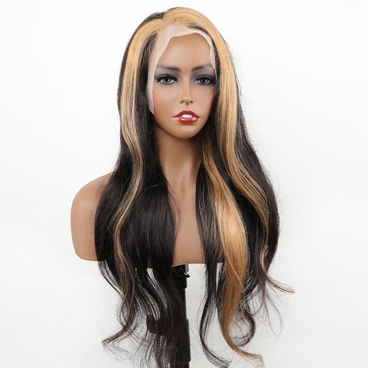 Bling Hair Highlight Virgin Wigs Ombre Brown Body Wave Transparent Lace Front Wigs 13x4 / 4x4 Lace Wigs Human Hair Wigs