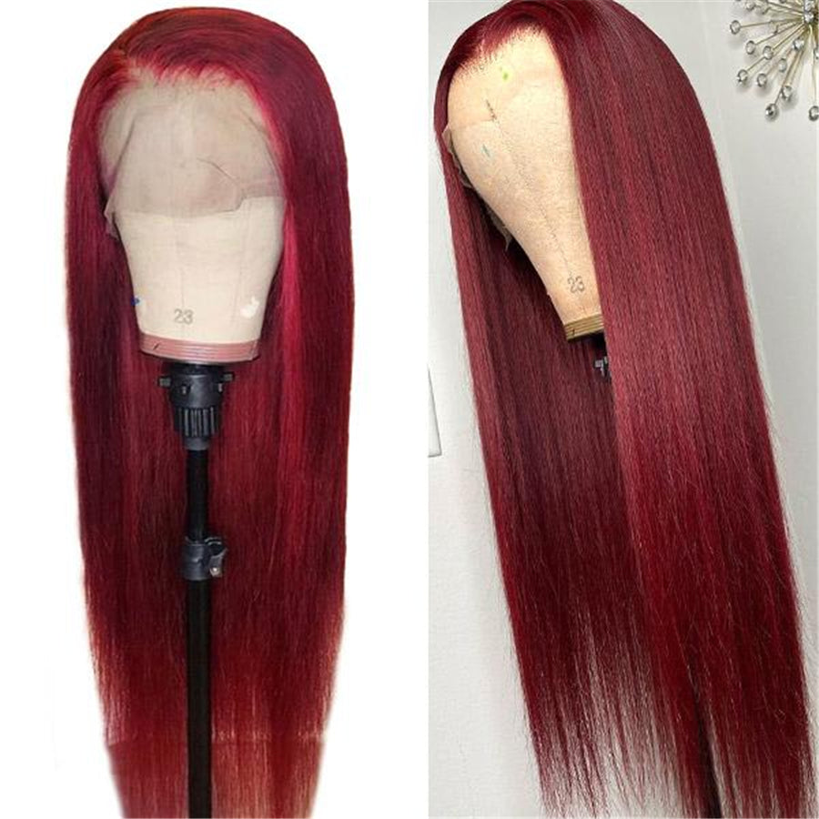 99J Straight 13x4 Lace Front Human Hair Wigs For Black Women Brazilian Hair Wigs 150%&180% Pre Plucked Wigs - Bling Hair