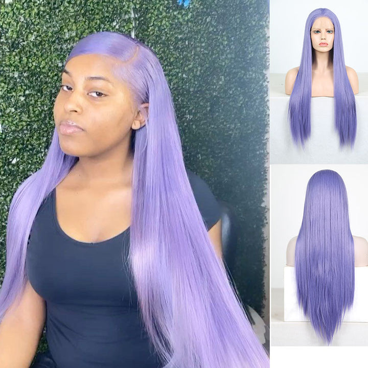 Purple Colored Straight Brazilian Virgin Hair Transparent Human Hair Lace Wigs