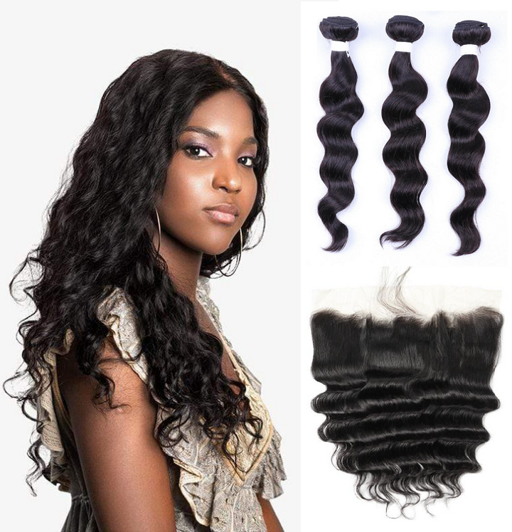 Loose Deep Bundles With 13×4 Lace Frontal 10A Grade 100% Human Virgin Hair Bling Hair
