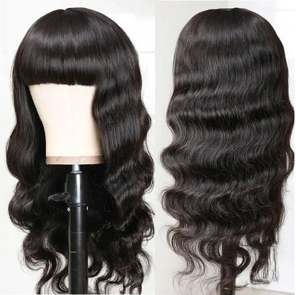Brazilian Body Wave Human Hair Wigs With Neat Bangs Glueless Super Affordable Machine Made Virgin Hair Wig Bling Hair