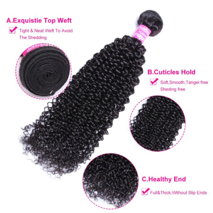 Kinky Curly 4 Bundles With 4×4 Free Part Closure 100% Virgin Hair 15A Grade Bling Hair