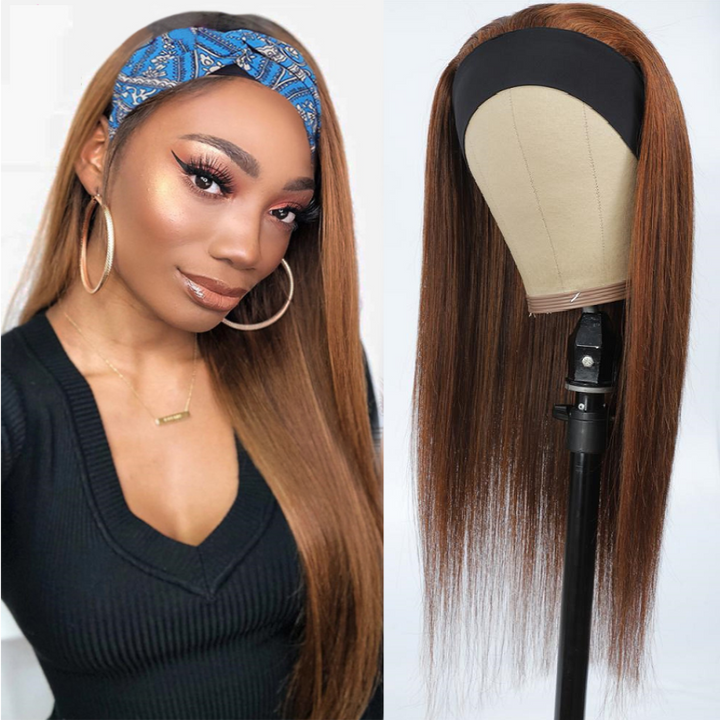 Brazilian Straight Glueless Headband Wig Highlight Wig Mix 2/6 Ombre Color 180% 220% Density  Human Hair Wigs Bling Hair