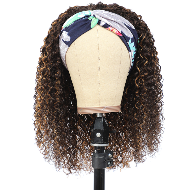 Brazilian Curly highlight Wig Ombre #4/27 Ombre Color Glueless Headband Human Hair Wigs Bling Hair