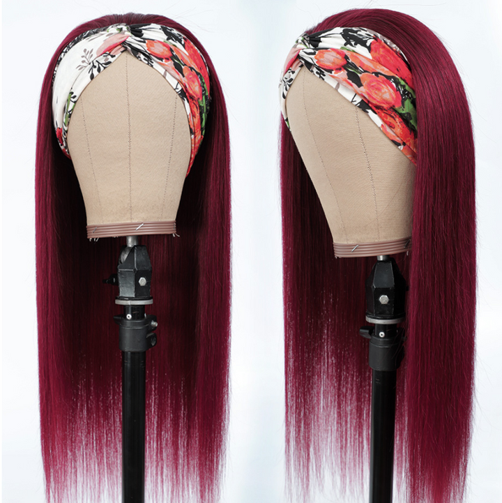 Brazilian Straight Wigs 99J Glueless Headband Wigs Human Hair Wigs 180% 220% Density Bling Hair