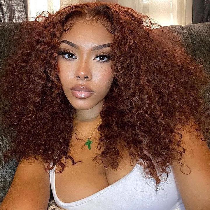 Blinghair Reddish Brown Short Curly 13x4 Lace Front Bob Wig Glueless 4x4 Lace Bob Human Hair Wig