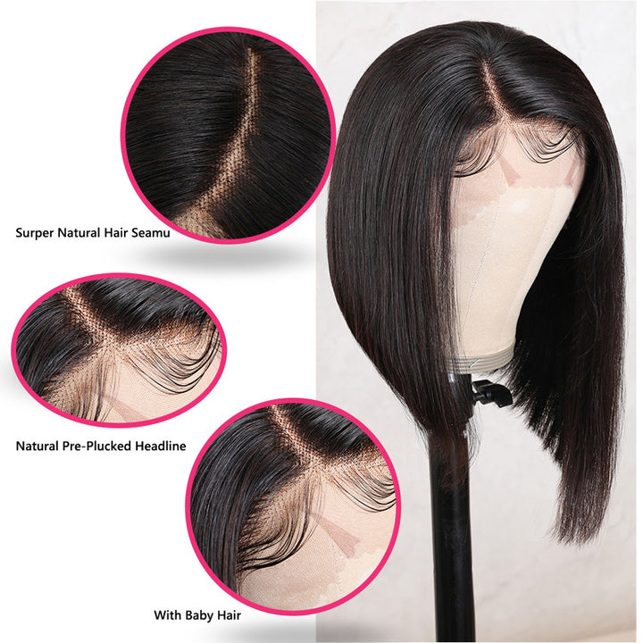13x4 Lace Front Bob Wig Straight Human Hair Cheap Free Part Wigs