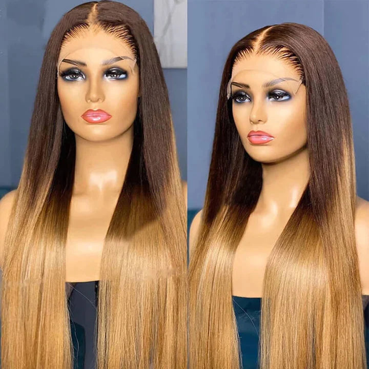 Ombre Brown Color Human Hair Straight Lace Wigs