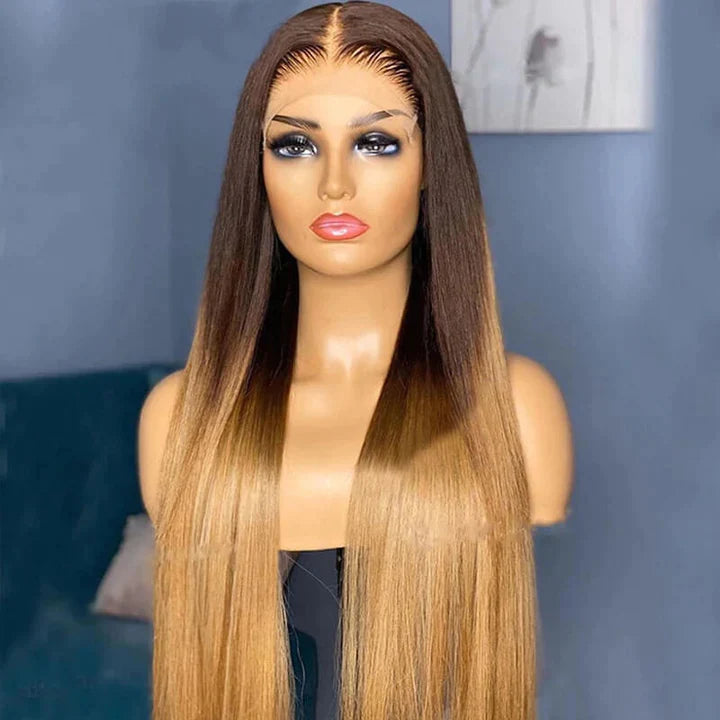 Ombre Brown Color Human Hair Straight Lace Wigs