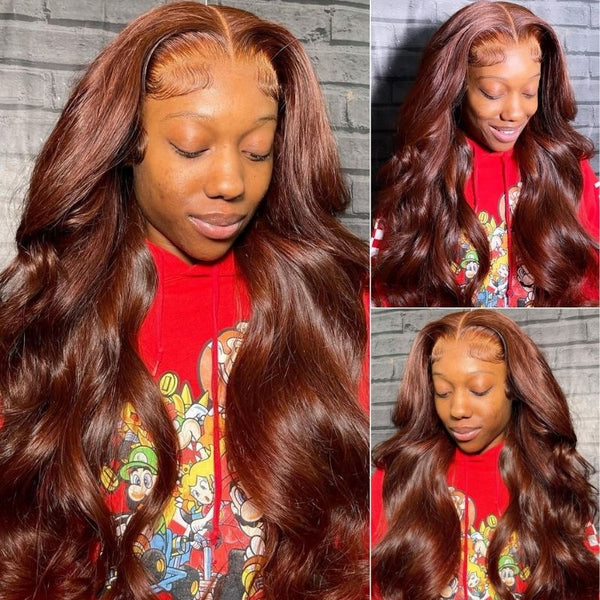 33B Reddish Brown Body Wave Lace Wig Copper Red Lace Front Human Hair Wigs Fall Color Wigs