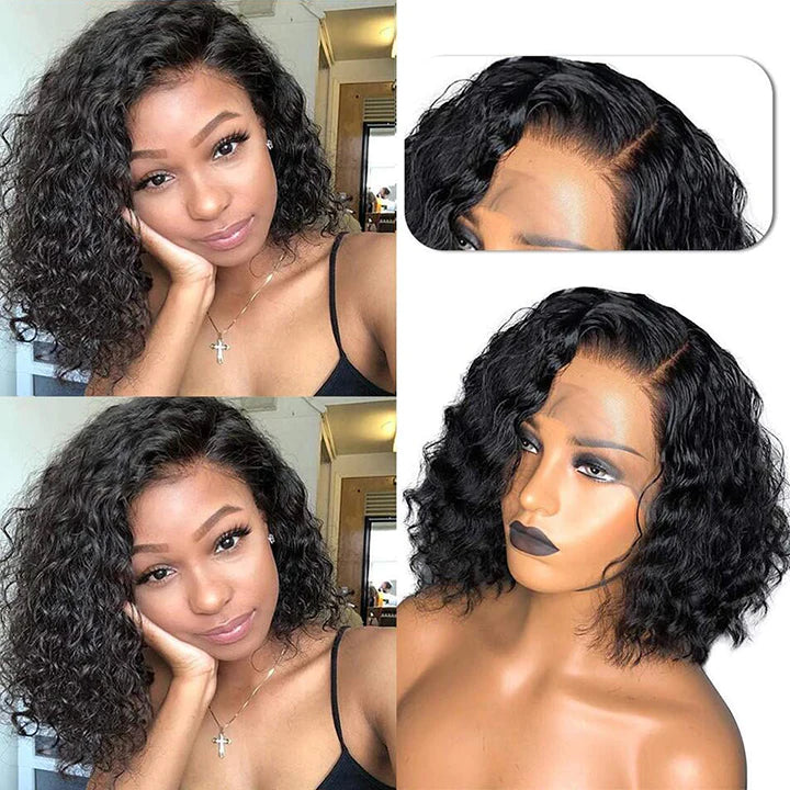 Short Water Wave Curly Bob Wigs Pre Plucked Lace Wigs Human Hair For Women
