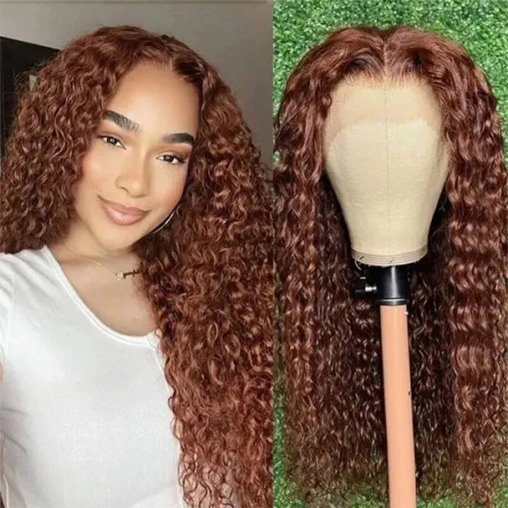 water wave lace wig  Reddish Brown Lace Front Wig Human Hair Auburn Copper Color for Women