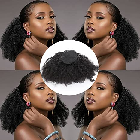 Afro Kinky Curly Ponytail Human Hair Remy Brazilian Wrap Around Ponytail Drawstring Ponytail Clip In Hair Extensions