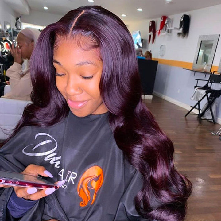 Dark Purple Plum Color Wigs Body Wave /Straight Transparent Lace Frontal Wigs Human Hair Wigs Preplucked