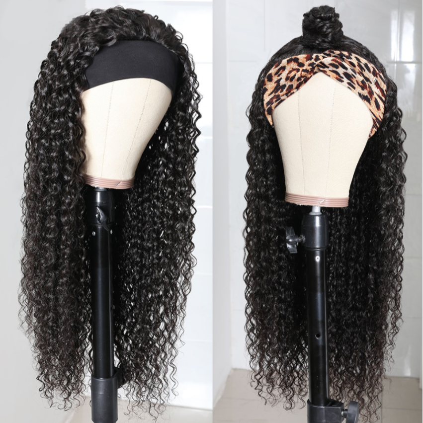 Deep Wave Glueless Headband Wig 180% 220% Density Human Hair Wigs For Black Women Bling Hair
