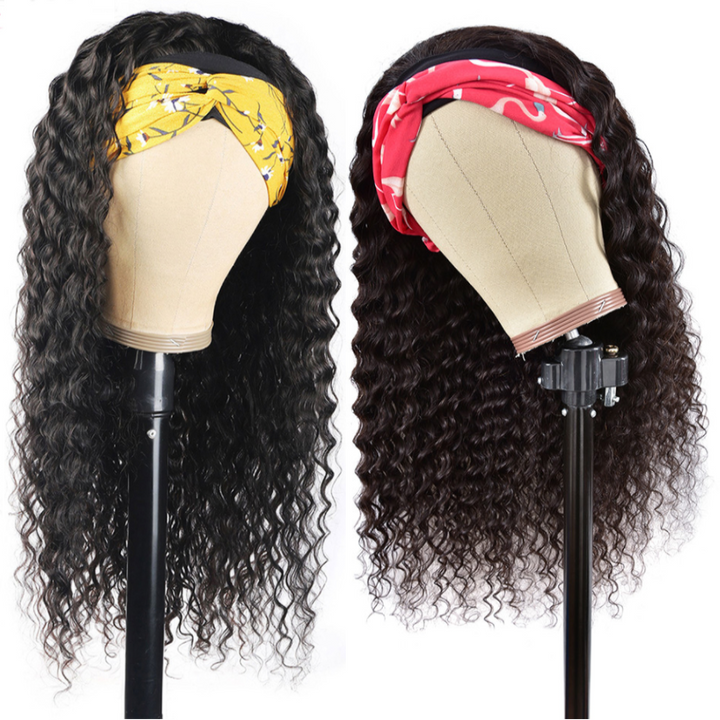 Deep Wave Glueless Headband Wig 180% 220% Density Human Hair Wigs For Black Women Bling Hair
