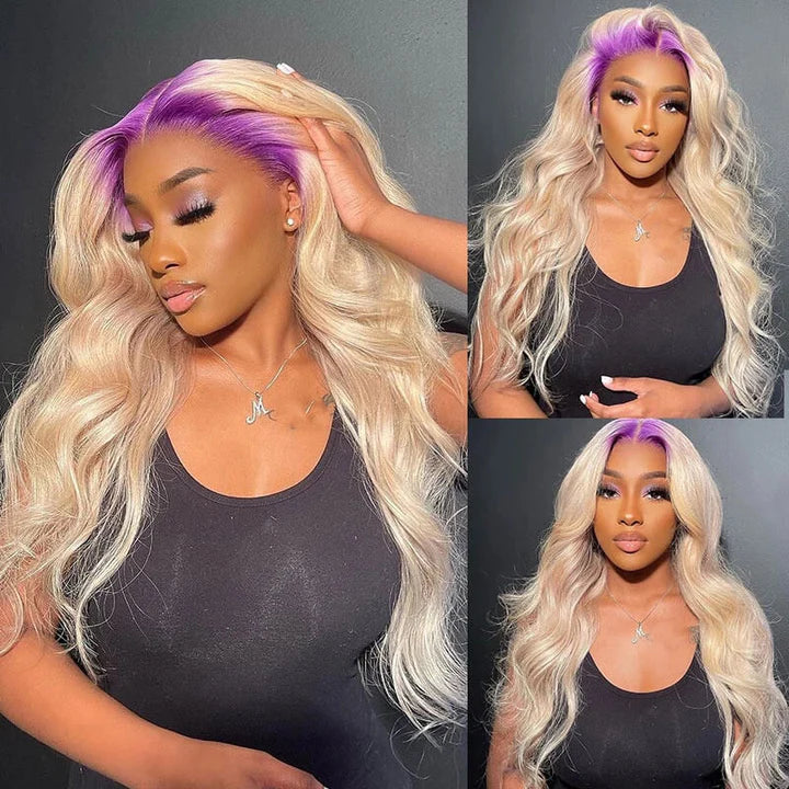 Sparkle Purple Roots Blonde Hair Color Lace Wig