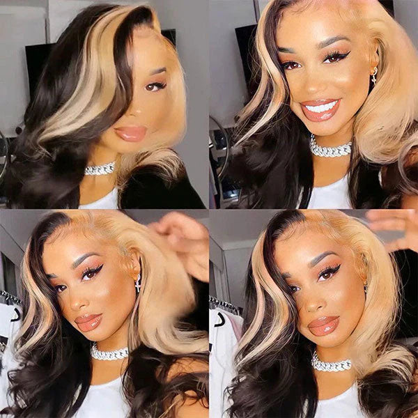 Bling Hair Highlight Virgin Wigs Ombre Brown Body Wave Transparent Lace Front Wigs 13x4 / 4x4 Lace Wigs Human Hair Wigs
