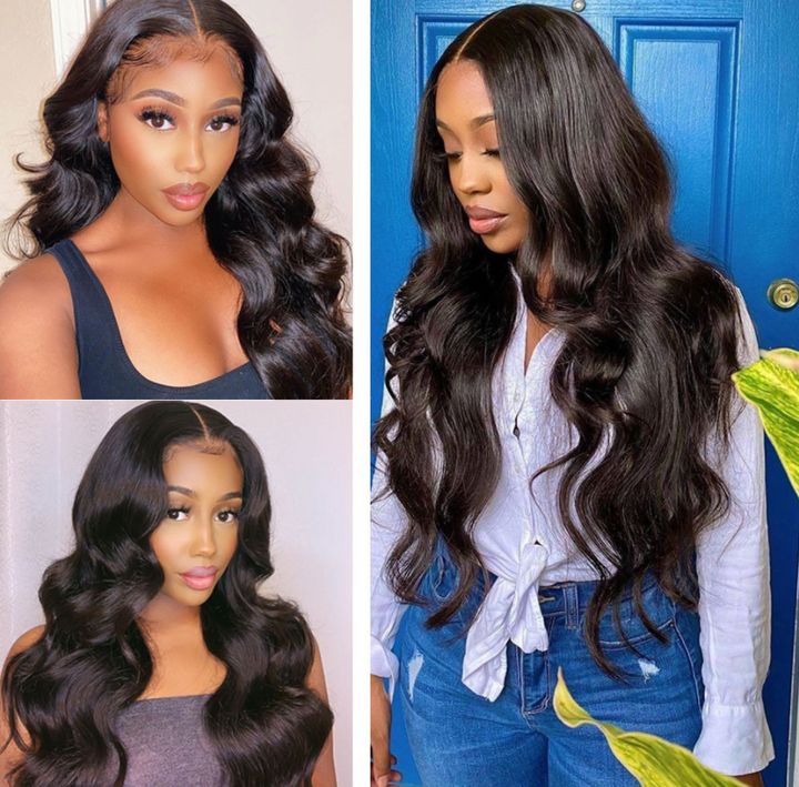 Body Wave 4*4 Transparent Lace Closure Wigs 100% High Quality Virgin Hair Wigs Natural Black bling hair