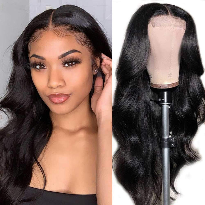 Body Wave 4*4 Transparent Lace Closure Wigs 100% High Quality Virgin Hair Wigs Natural Black bling hair