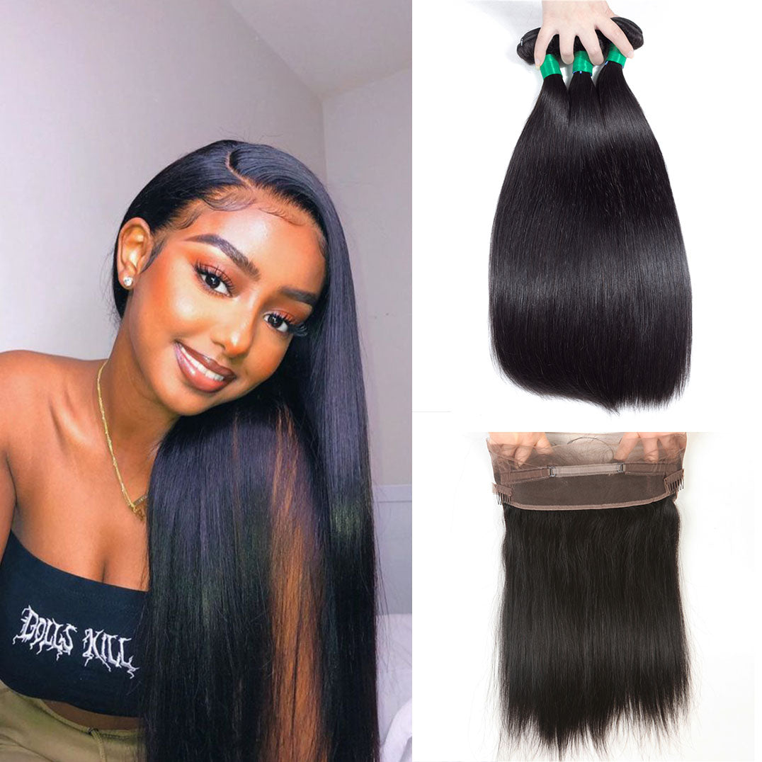 Brazilian Straight Bundles With 360 Lace Frontal 10A Grade 100% Human Remy Hair Bling Hair - Bling Hair