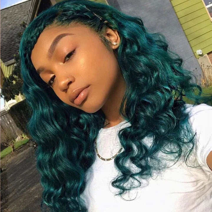 Dark Green Body Wave Lace Wigs With Baby Hair 220%/180% Density Bling Hair