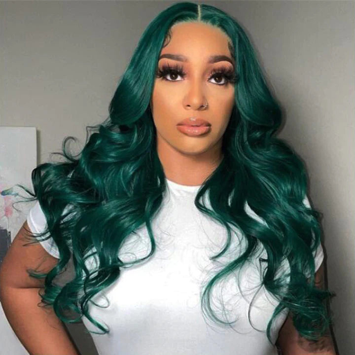 Dark Green Body Wave Lace Wigs With Baby Hair Human Hair Wig