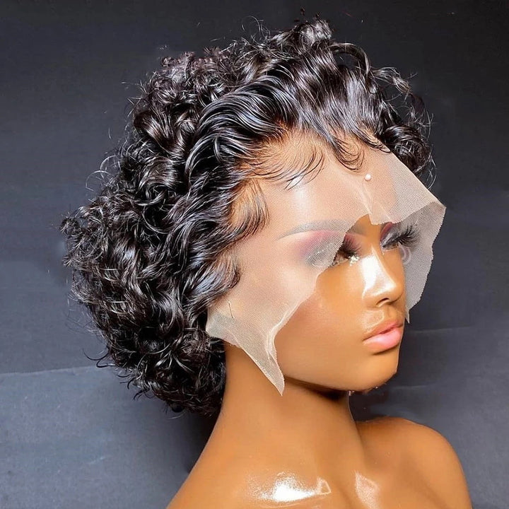 Pixie Cut Wig 99J Color Lace Wig Spring curl Short Bob Human Hair Cheap Wig