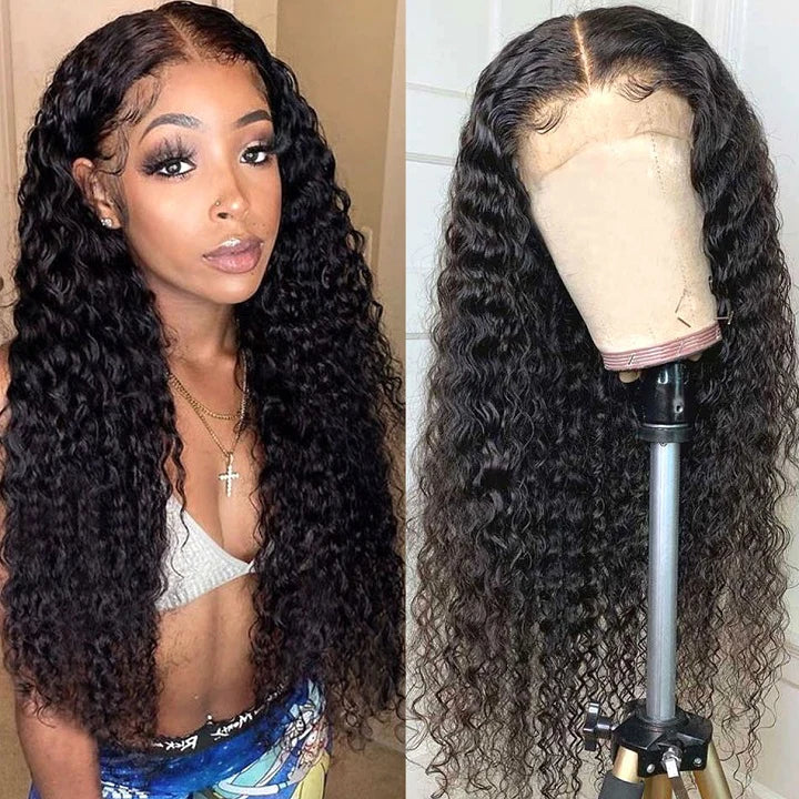 Deep Curl 13x6 Lace Frontal Wig With Baby Hair Natural Black Human Hair Wig Free Part