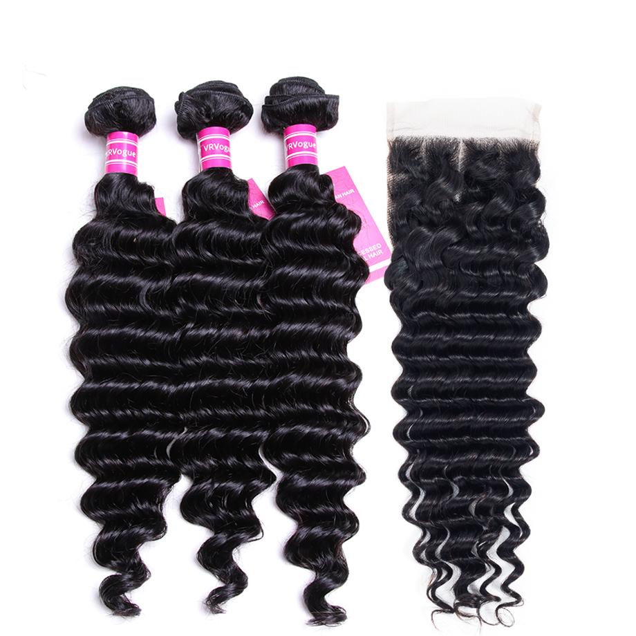 Brazilian Deep Wave Bundles With 4×4 Closure 10A Grade 100% Human Remy Hair Bling Hair - Bling Hair