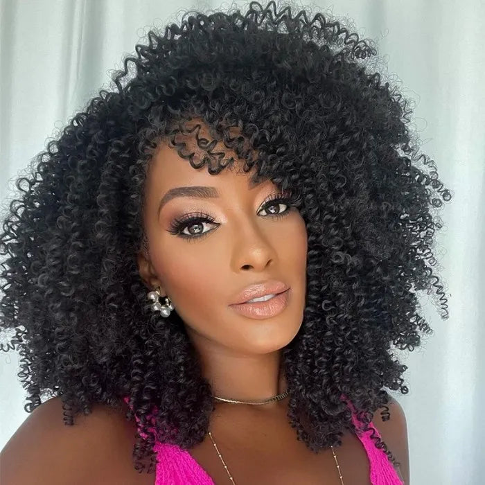 Short Afro Curly Wigs With Bangs African Curly Glueless Full Curly Human Hair Wig