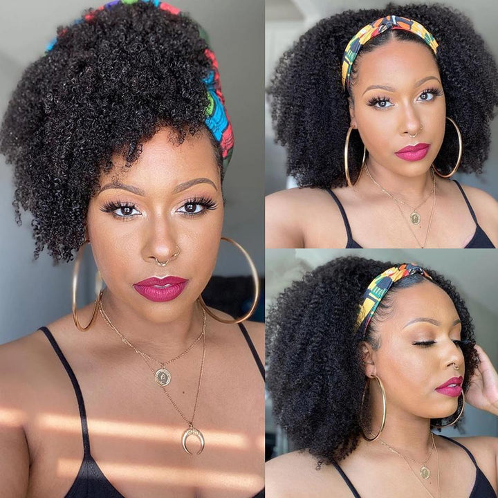 16inch 79$ Afro Kinky Curly Human Hair Headband Wigs | Flash Sale