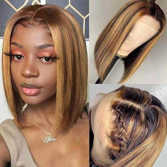 P4/27 Highlight Ombre Piano Color Wig Short Bob Wig Human Hair Lace Wigs