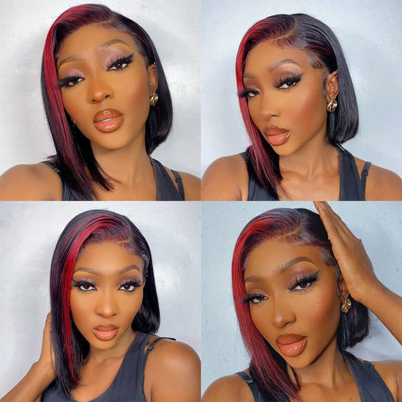 18 Inch Cherry Red Ombre Straight Bob Lace Frontal Wig