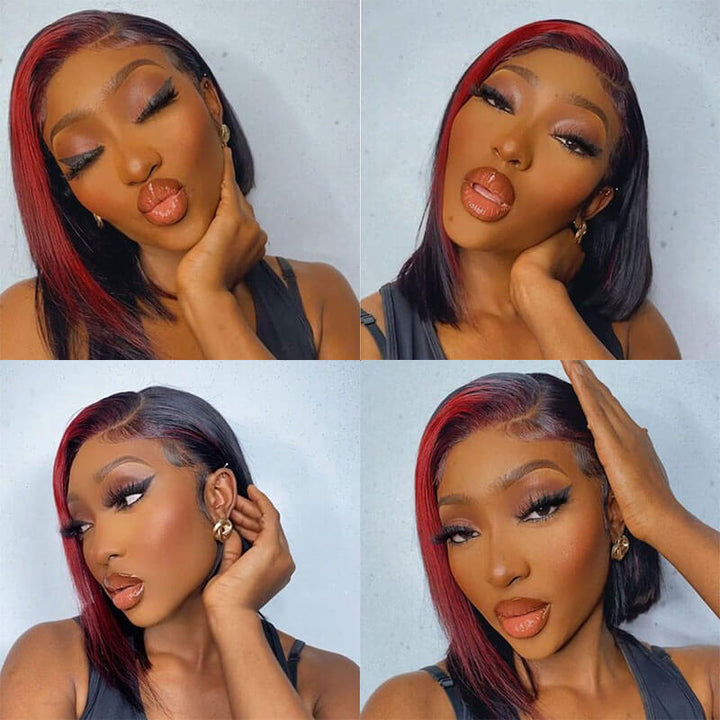HOT TikTok Trends Cherry Red Highlight Straight Bob Lace Frontal Wig